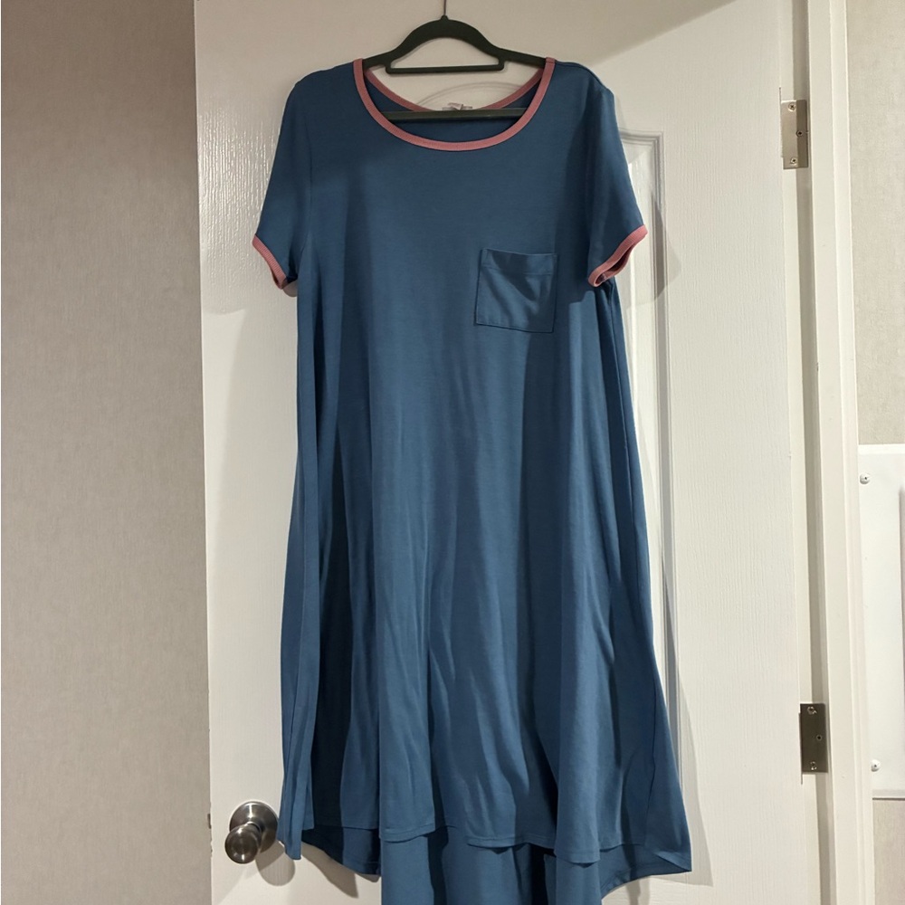 LuLaRoe Blue Maxi Dress with Pink Trim